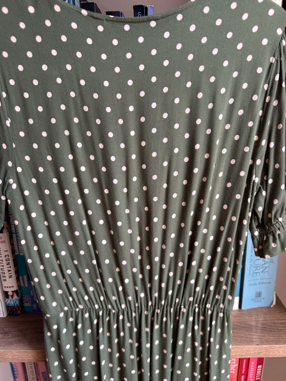 Zara Midi Olive Green Polka Dot Dress - Picture 5 of 6